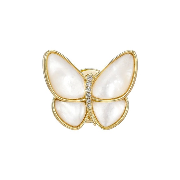 Elegant Gold and White Butterfly Brooch - Picture 4 of 4